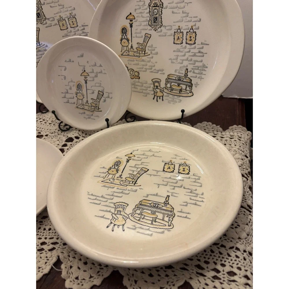 Vintage MCM Hand Decorated‎ Made in America Serving Set 5pc Platters Pie Dish